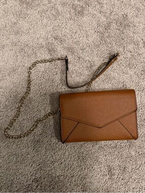 Leather Envelope Crossbody Bag in Cognac Brown